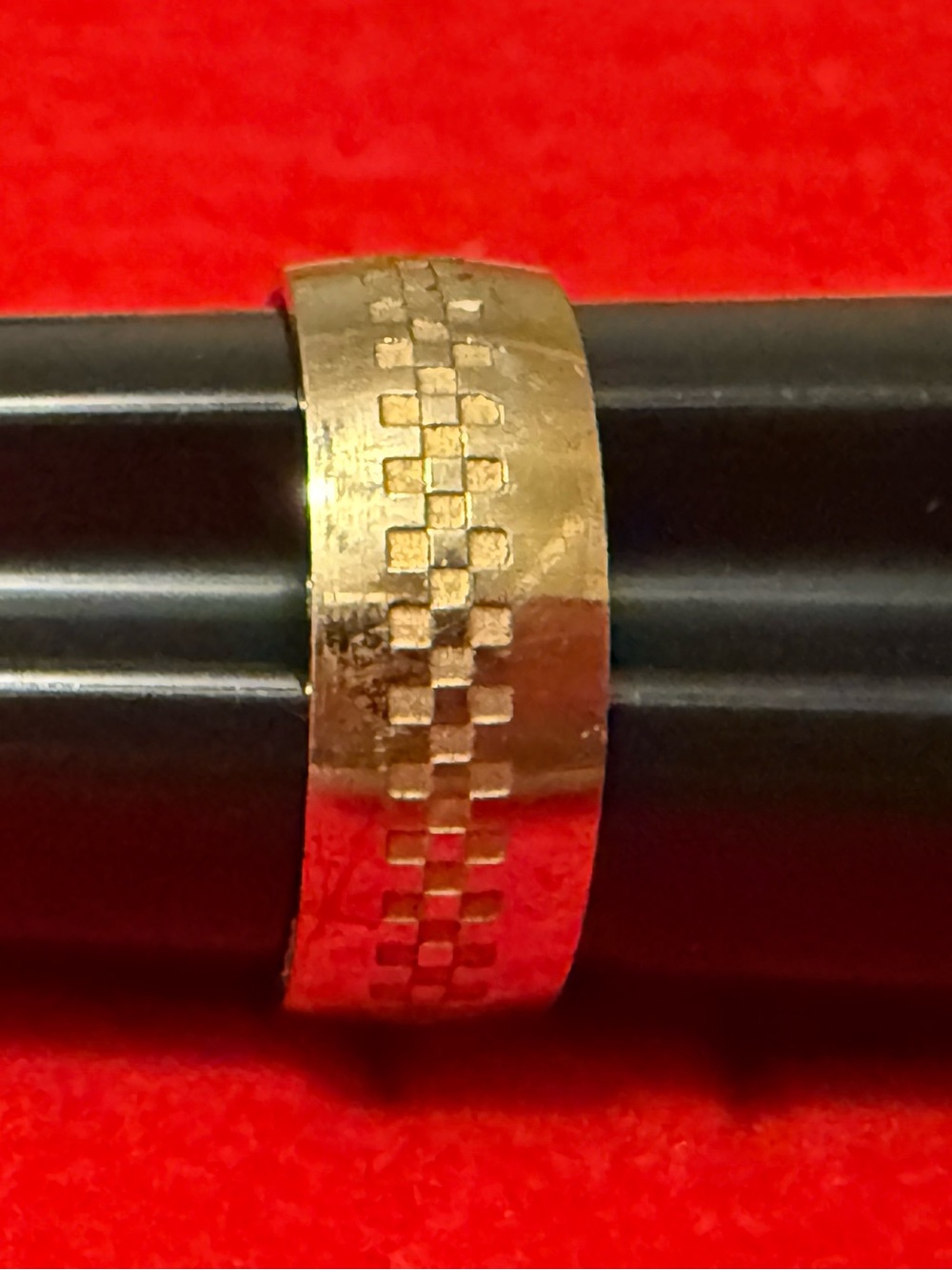 Gold Tone Stainless Steel Checker Pattern Ring - Unbranded